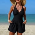 thumbnail image 1 of Juniors Modest Swimsuit One Piece Workout Set 2026 Slimming V-Neck Short Surfing Bathing Suits with Pockets for Water Sports Activities, 1 of 5
