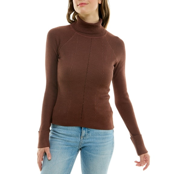 Juniors' Multi-Rib Turtleneck Sweater Brown Chess M