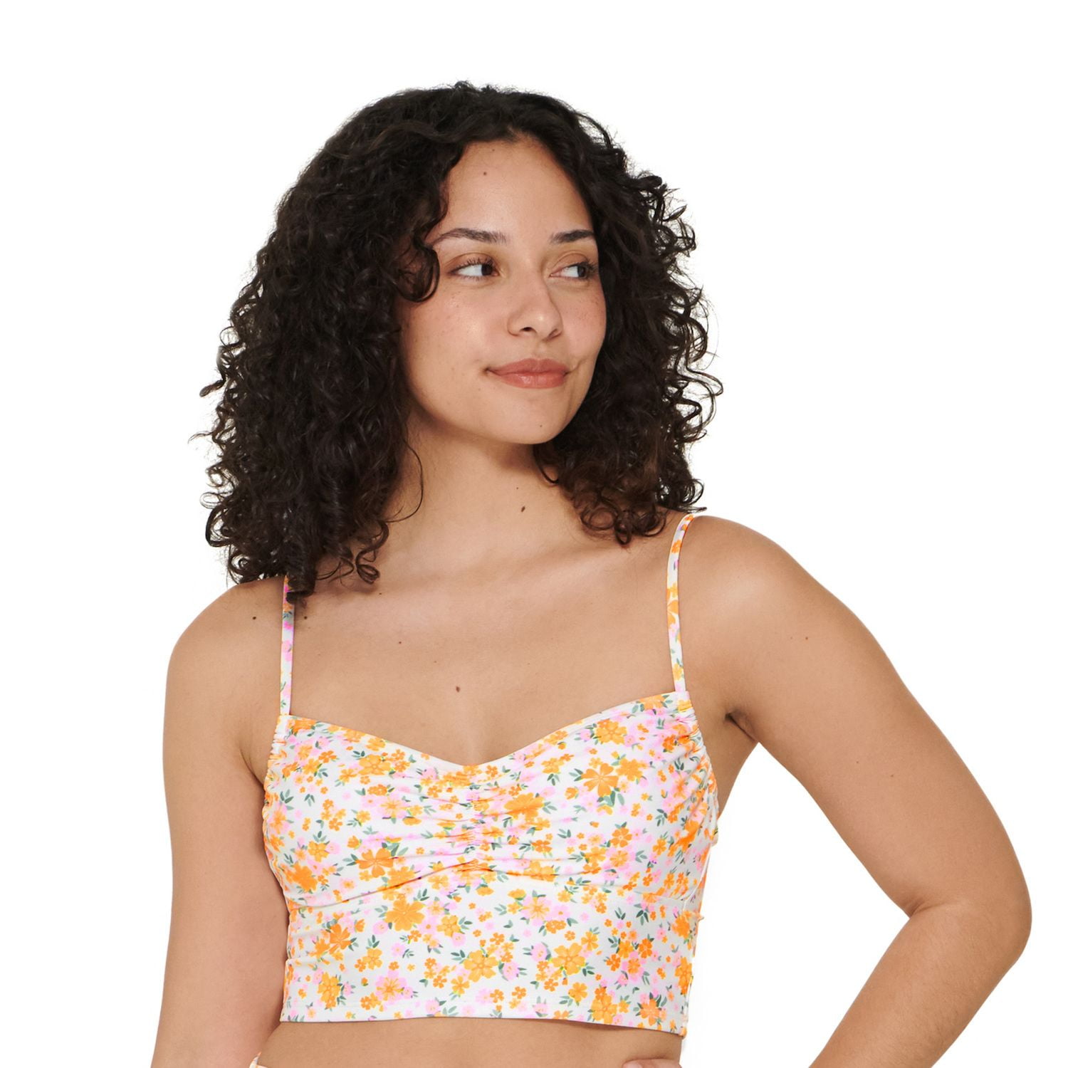 Juniors' Ninety-Nine° Shirred Tunnel Crop Tankini Swim Top