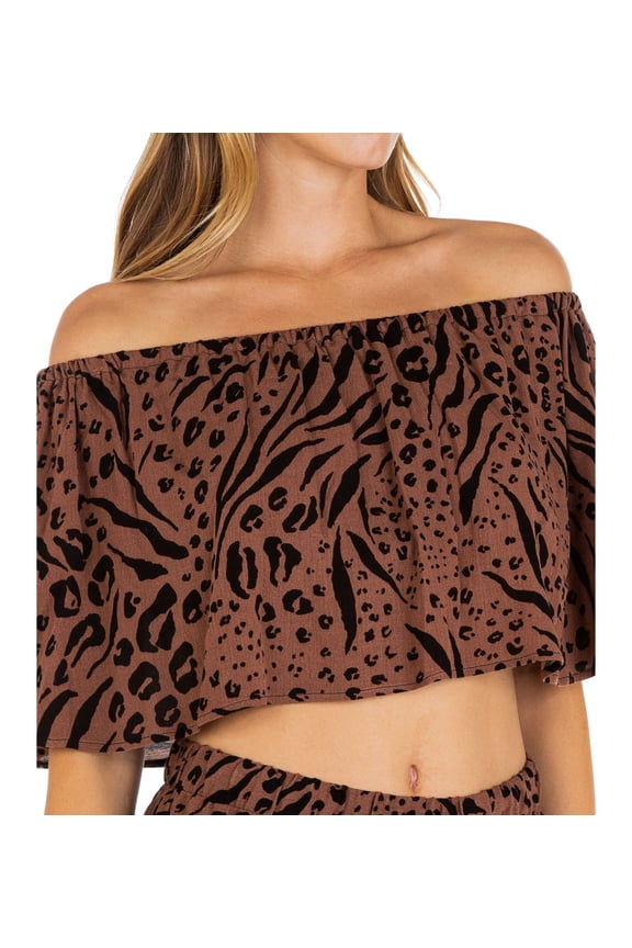 Juniors' Off-The-Shoulder Flounce Cover-Up Animix Latte L