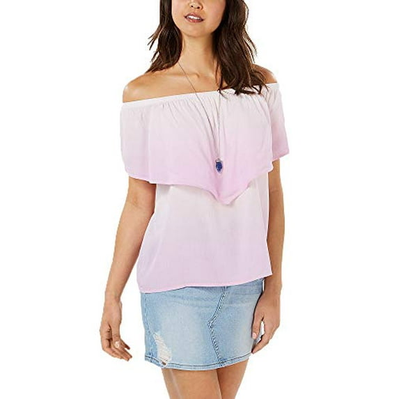 Juniors' Off-The-Shoulder Flounce Top Purple Orchid Ombre S