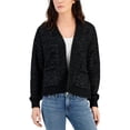 thumbnail image 1 of Hooked Up by IOT Womens Eye Lash Open Front Cardigan Sweater, Black, Juniors, Small, 1 of 1