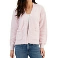 thumbnail image 1 of Hooked Up by IOT Womens Eye Lash Open Front Cardigan Sweater, Pink, Juniors, X-Large, 1 of 1