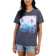 Juniors Palm Tree Box Graphic T-Shirt Gray S