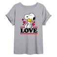 thumbnail image 1 of Peanuts - Love Snoopy Woodstock - Juniors Oversized Graphic T-Shirt, 1 of 6
