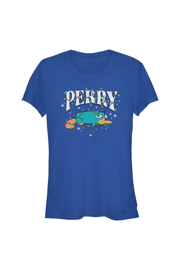 Juniors Phineas and Ferb Perry the Platypus Christmas Lights T Shirt