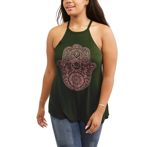 Juniors' Plus Graphic Halter Tank
