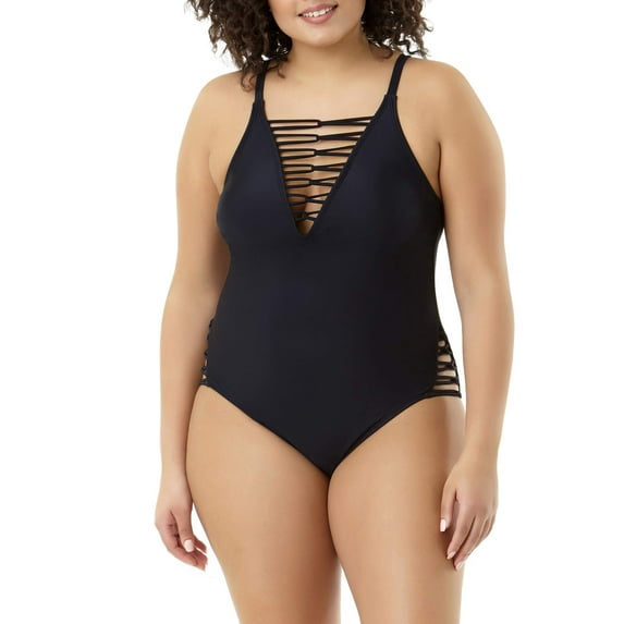 Juniors' Plus Lace Up One-Piece Swimsuit