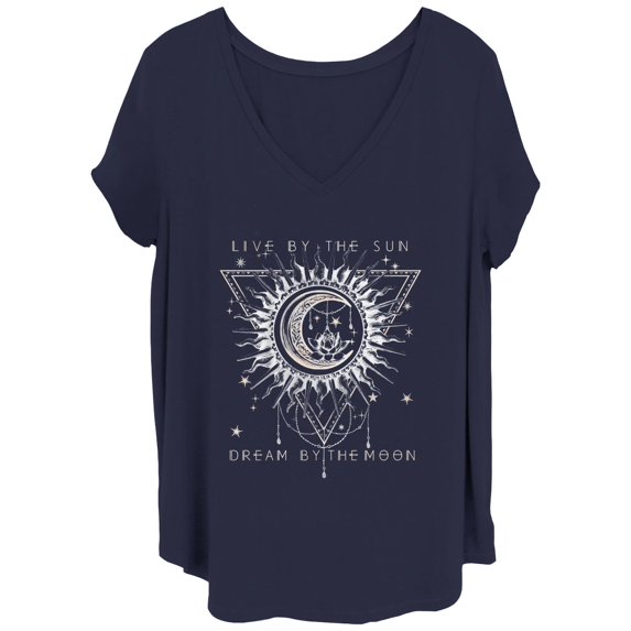 Juniors' Plus Size Sun & Moon Boho Tee Color: Navy Size: 2X