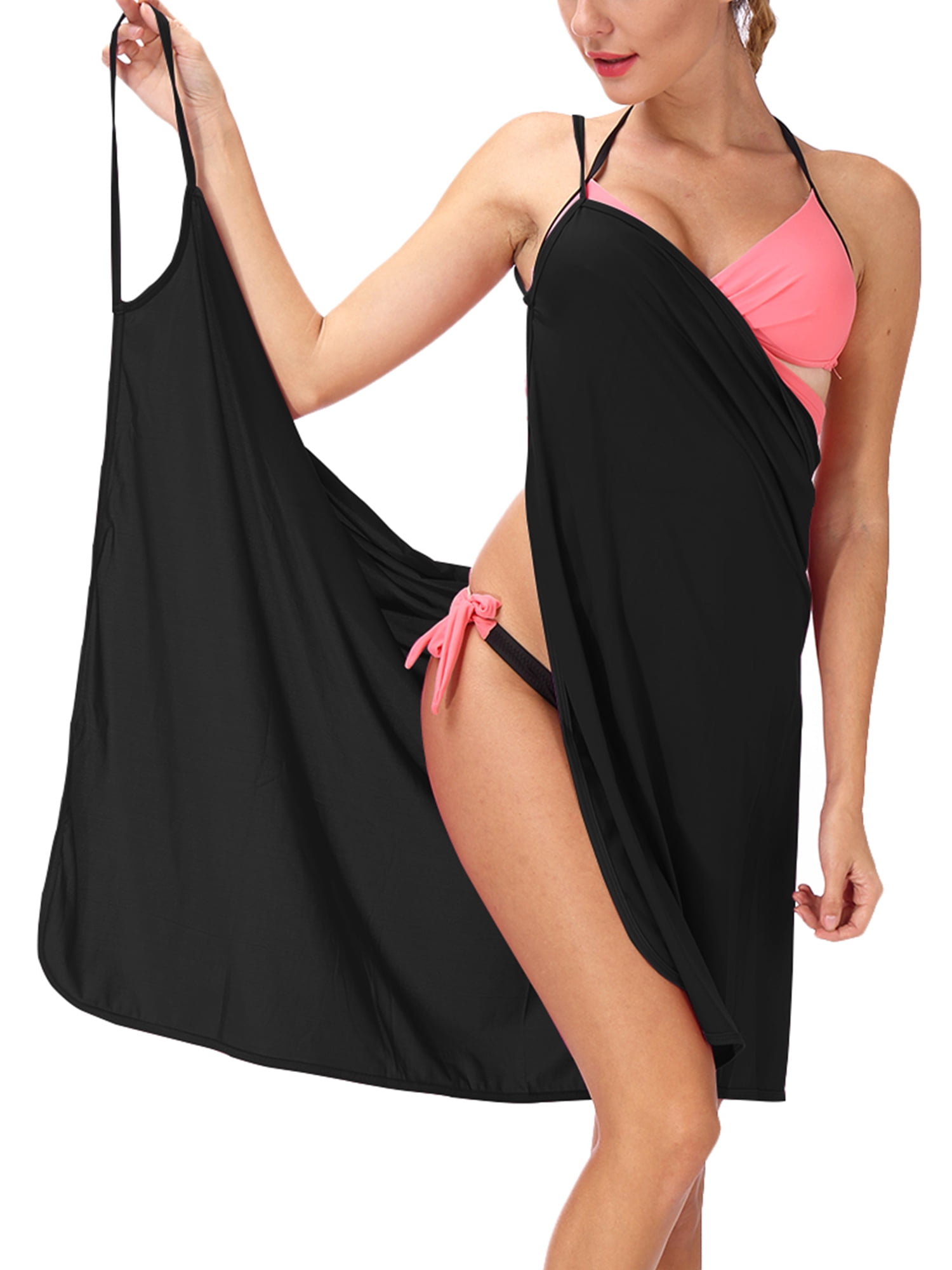 Juniors' Plus Size Swimwear Cover Up Spaghetti Strap Backless Beach Long  Dress Bikini Wrap Dress Beachwear 