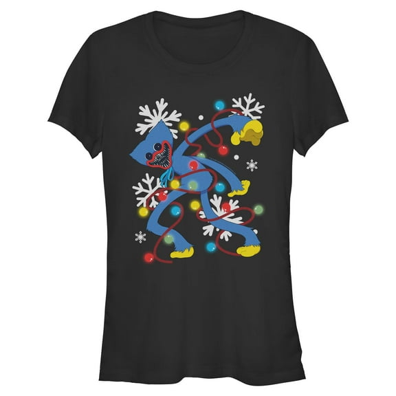 Juniors Poppy Playtime Huggy Wuggy Christmas Lights T Shirt