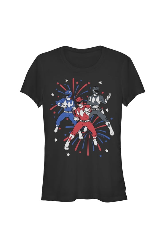 Juniors Power Rangers Classic Fireworks Trio T Shirt