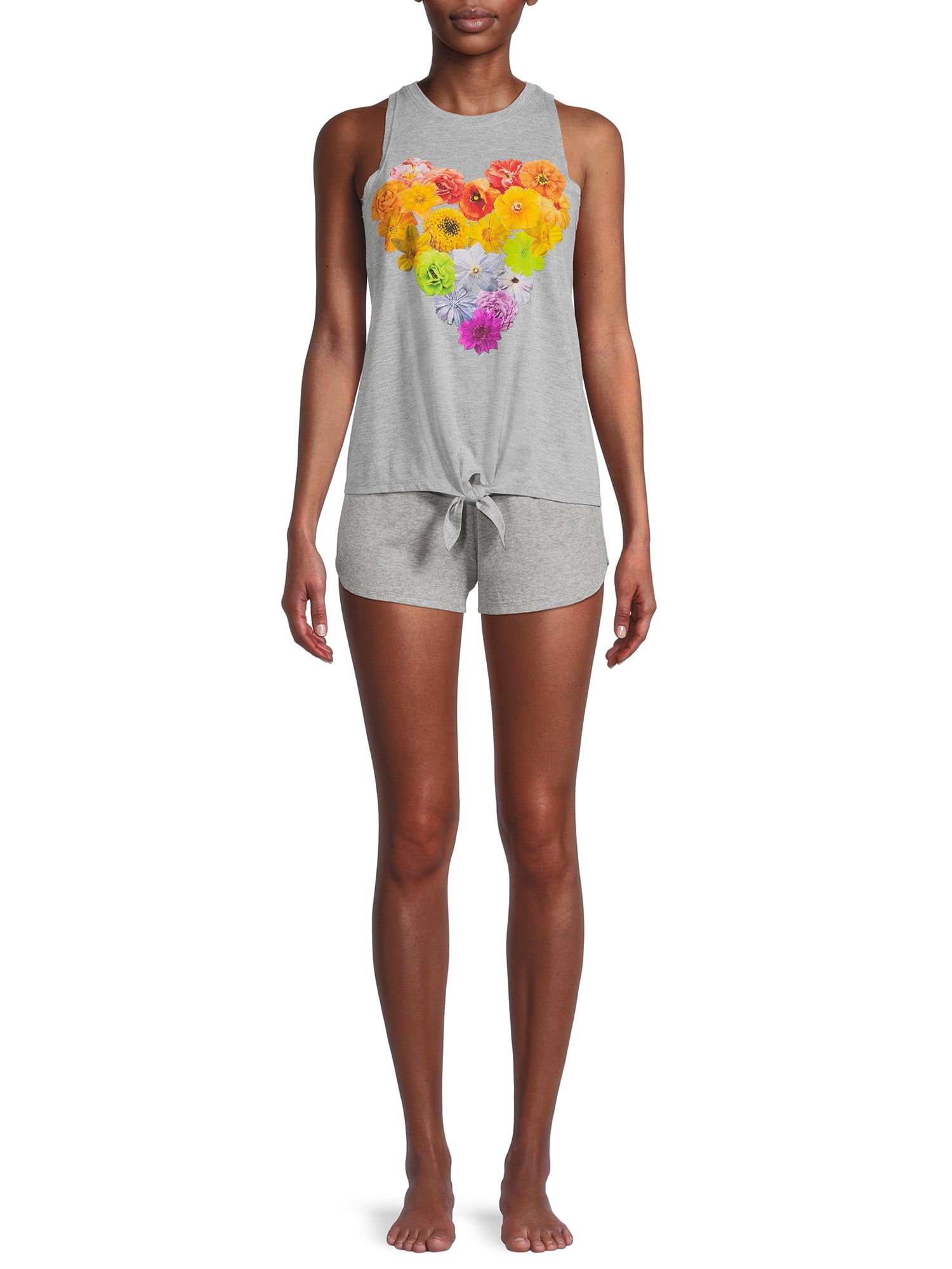 Juniors Pride Flower Cluster Heart Cropped Boxy Sleep Tank