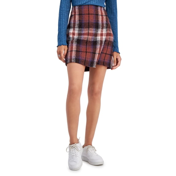 Juniors' Printed A-Line Faux-Wrap Skirt Mauve M