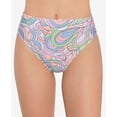 thumbnail image 1 of Juniors' Printed High-Waist Bikini Bottoms Retro Waves Multi XS, 1 of 1
