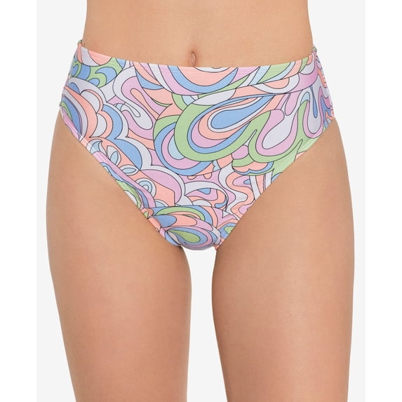 Juniors' Printed High-Waist Bikini Bottoms Retro Waves Multi XS