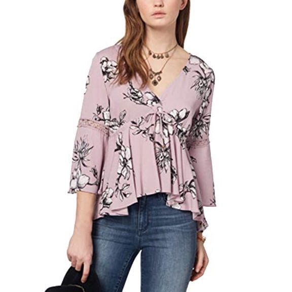 Juniors' Printed Lace-Trimmed Babydoll Top  Pale Elderberry Combo S