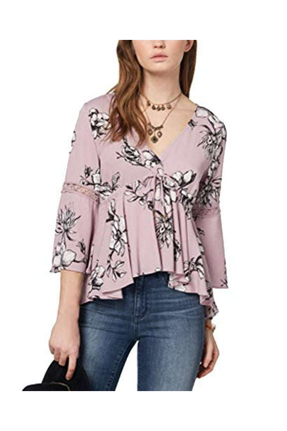 Juniors' Printed Lace-Trimmed Babydoll Top  Pale Elderberry Combo S