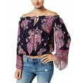 thumbnail image 1 of Juniors' Printed Off-The-Shoulder Peasant Top Blue Combo M, 1 of 1