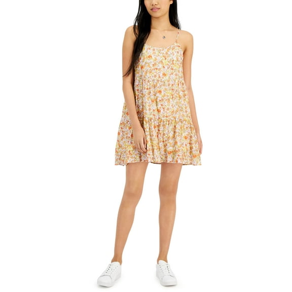 Juniors' Printed Sleeveless Tiered Mini Dress Pink Floral XS