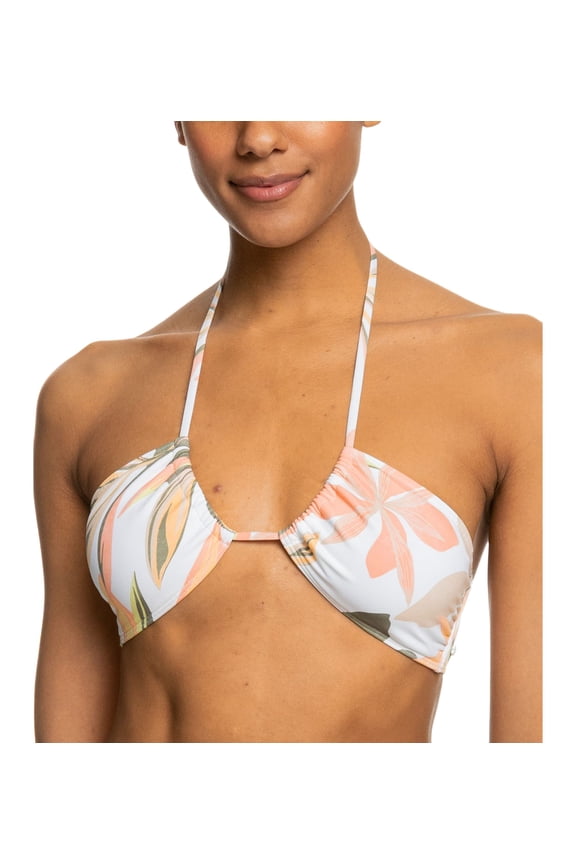 Juniors' Pt Beach Classics Floral-Print Halter Bikini Top Bright White Subtly Salty Flat XS