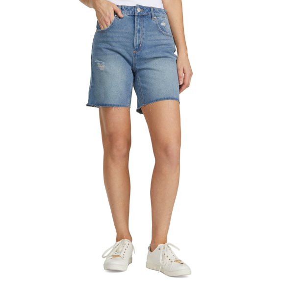 Juniors' Raw-Edge-Hem Shorts Blue Wash 28