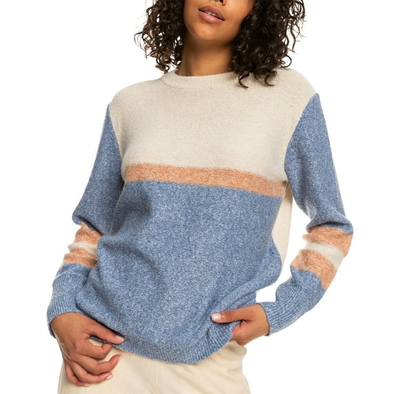 Juniors' Real Groove Striped Crewneck Sweater Bijou Blue M