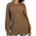 thumbnail image 1 of Hippie Rose Womens Ribbed-Knit Eyelash Pullover Sweater, Brown, Juniors, Small, 1 of 1