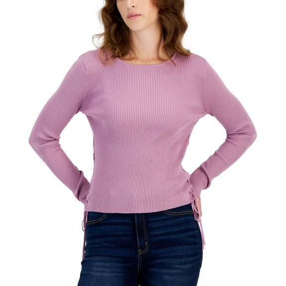 Juniors' Ribbed-Knit Scoop-Neck Sweater Dull Mauve M