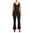 thumbnail image 1 of Juniors' Ribknit Button Front Sleeveless Wide Leg Jumpsuit, 1 of 3