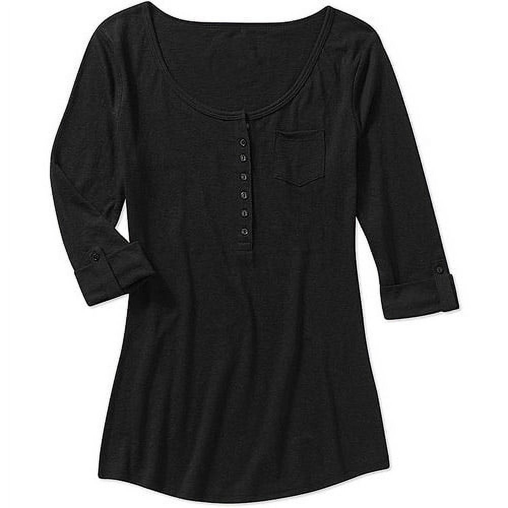 Juniors' Rolled Tab Sleeve Henley Tee with Pocket