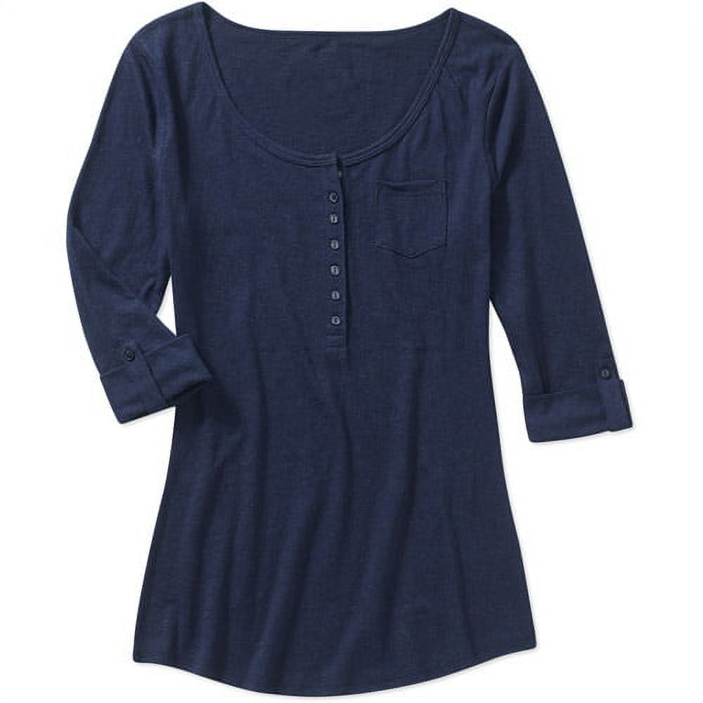 Juniors' Rolled Tab Sleeve Henley Tee with Pocket