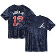 thumbnail image 1 of Juniors Ronald Acu-a Jr. Navy Atlanta Braves Name & Number Sequin V-Neck Top, 1 of 3