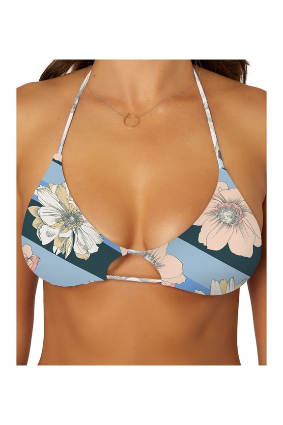 Juniors' Roxbury Madrid Printed Strappy Halter Bikini Top Slate L