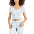 thumbnail image 1 of Juniors' Ruched Drawstring Top Ivory Floral S, 1 of 1