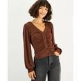 thumbnail image 1 of Juniors' Ruched-Front Blouson-Sleeve Blouse Brunette XS, 1 of 1