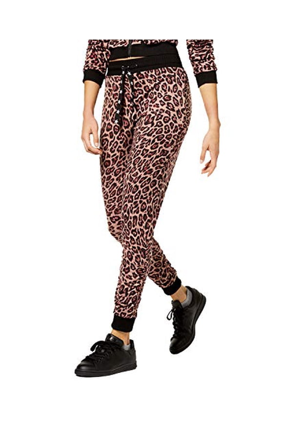 Juniors' Ruched-Leg Jogger Pants Black Leopard M
