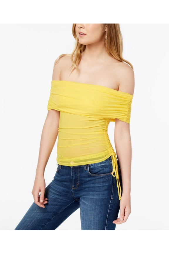 Juniors' Ruched Off-The-Shoulder Top Dandellion L