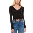 thumbnail image 1 of Juniors' Ruched Ribbed Drawstring Top Black XL, 1 of 1