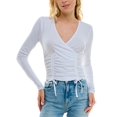 thumbnail image 1 of Juniors' Ruched Ribbed Drawstring Top White M, 1 of 1