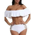 thumbnail image 1 of Juniors' Ruffle Strapless Swimwear High Waist Slimming Two Piece Bikinis set Swimsuit Bathing Suits White, 1 of 1