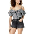 thumbnail image 1 of Juniors' Ruffled Gingham Off-The-Shoulder Blouse Black/White Gingham M, 1 of 1