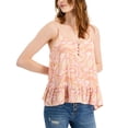 thumbnail image 1 of Juniors' Ruffled-Hem Tank Top Coral Swirl S, 1 of 1