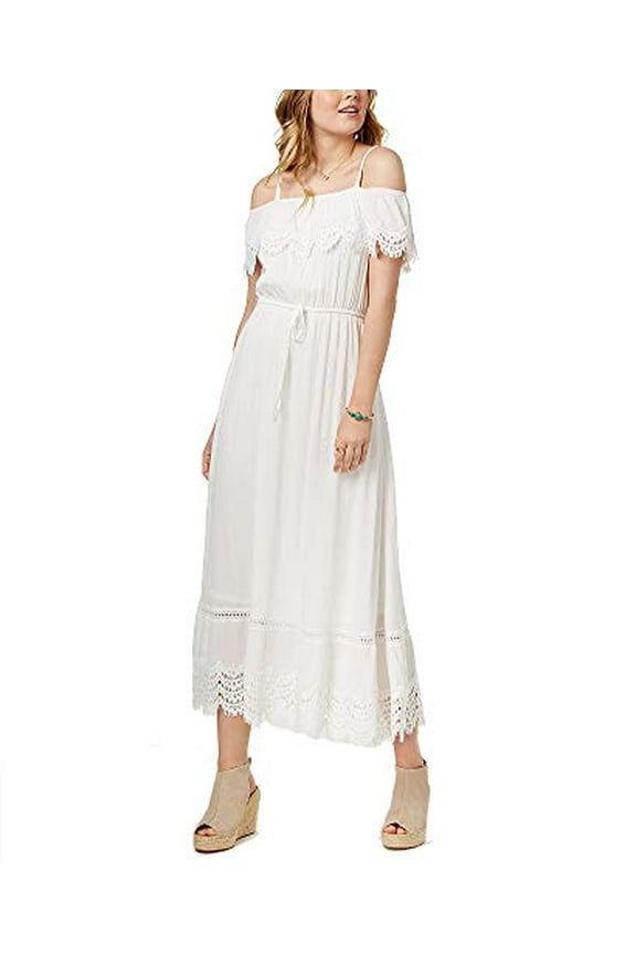 Juniors' Ruffled Maxi Dress Egret M