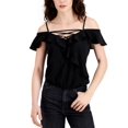 thumbnail image 1 of Juniors' Ruffled Off-The-Shoulder Top Black S, 1 of 1