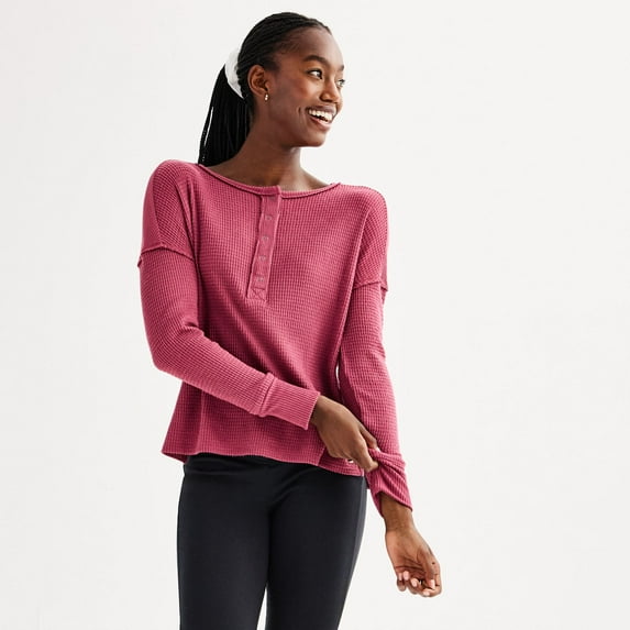 Juniors' SO® Cozy Henley T-Shirt Color: Dusty Mauve Size: LARGE