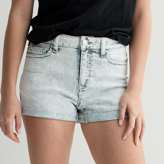 Juniors' SO® High-Rise Shortie Shorts Color: Railroad Size: 11