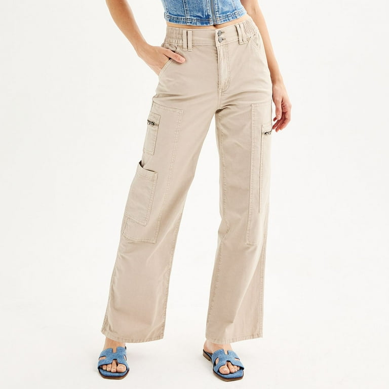 Juniors SO High Rise Zipper Cargo Wide Leg Pants Color Mocha Froth Size X SMALL Walmart