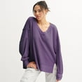 thumbnail image 1 of Juniors' SO® Oversized Waffle V Neck Top Color: Parisian Plum Size: X SMALL, 1 of 4