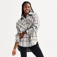 thumbnail image 1 of Juniors' SO® Plaid Oversized Button-Up Shacket Color: Grey Plaid Size: LARGE, 1 of 4